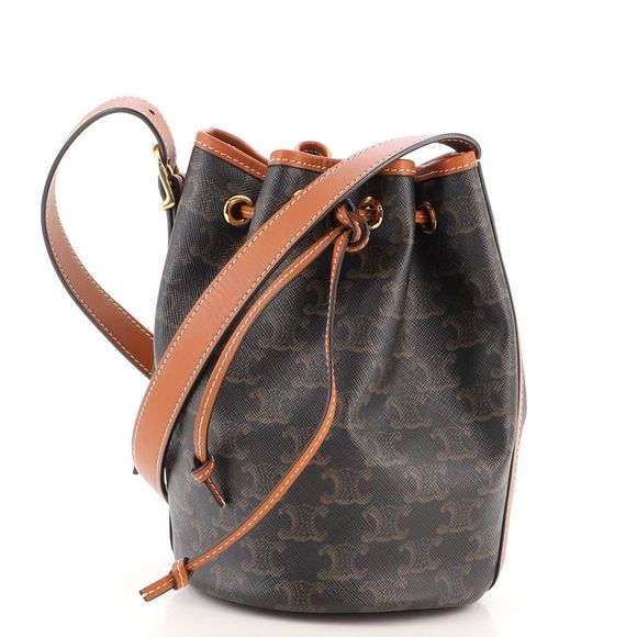 Celine Bags Celine Drawstring Bucket Bag Triomphe Coated Canvas
